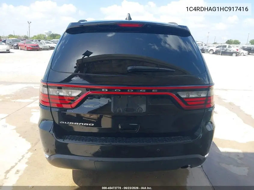 2017 Dodge Durango Sxt Rwd VIN: 1C4RDHAG1HC917416 Lot: 45472778
