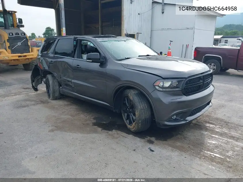 2017 Dodge Durango Gt Awd VIN: 1C4RDJDG5HC664958 Lot: 45659181