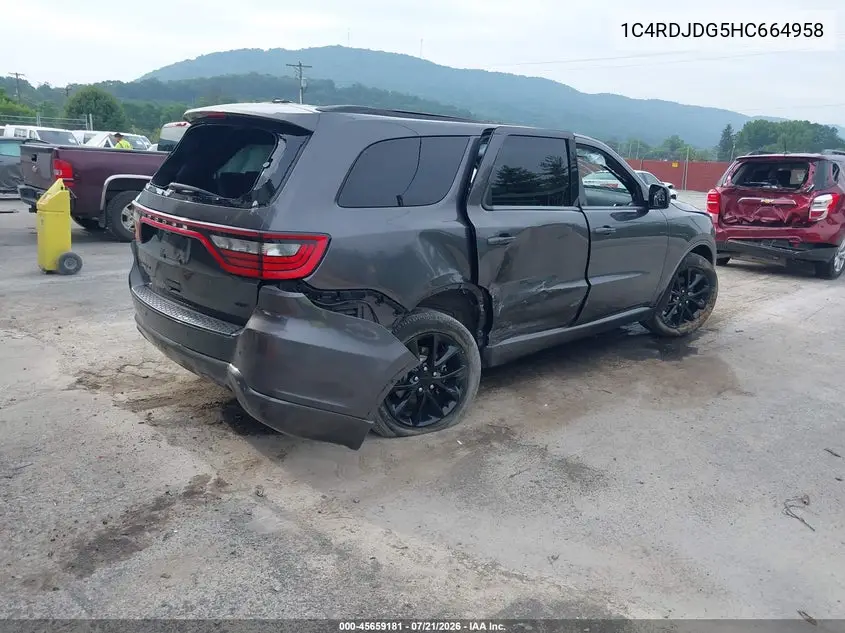 2017 Dodge Durango Gt Awd VIN: 1C4RDJDG5HC664958 Lot: 45659181