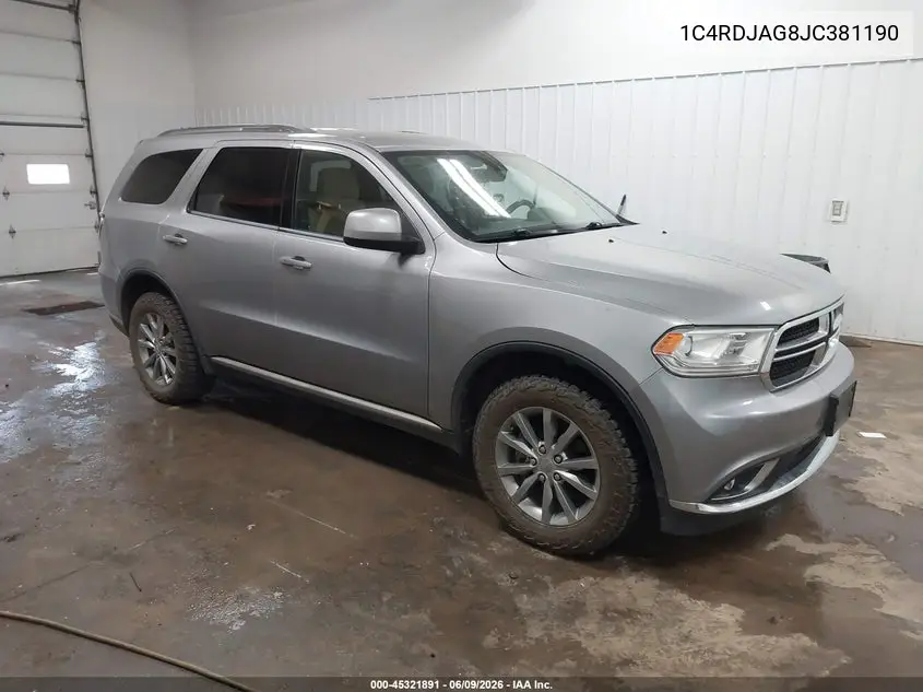 2018 Dodge Durango Sxt Awd VIN: 1C4RDJAG8JC381190 Lot: 45321891