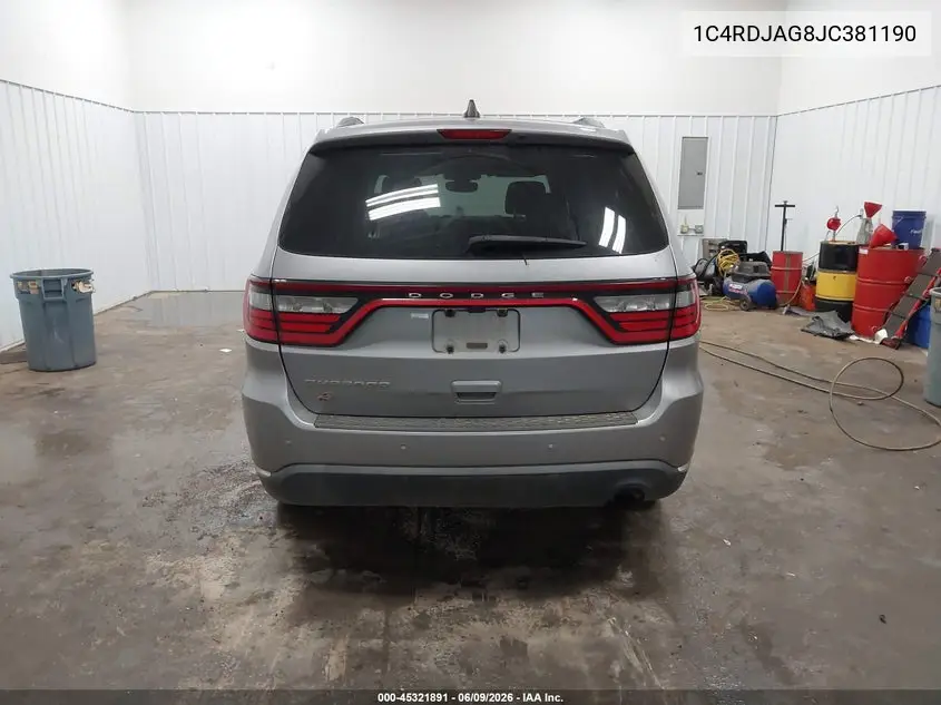 2018 Dodge Durango Sxt Awd VIN: 1C4RDJAG8JC381190 Lot: 45321891