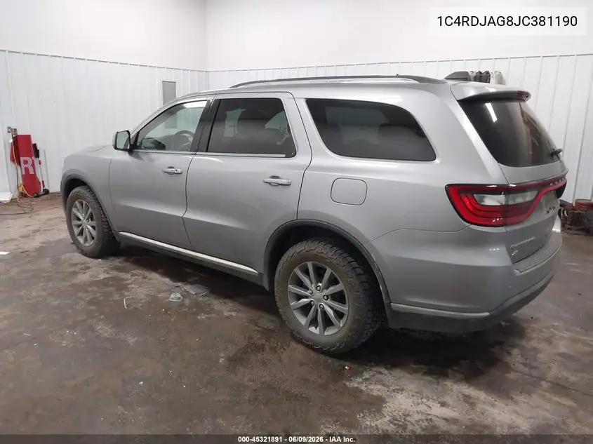 2018 Dodge Durango Sxt Awd VIN: 1C4RDJAG8JC381190 Lot: 45321891