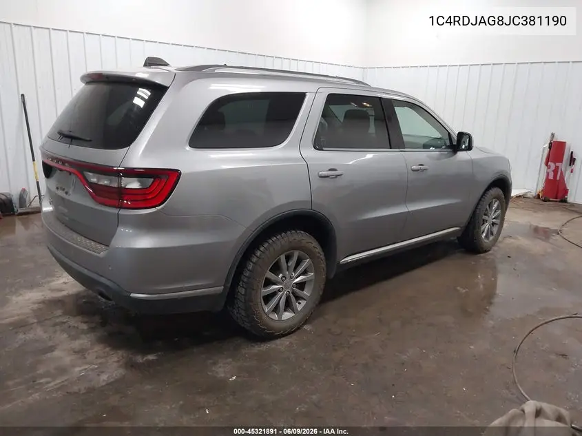 2018 Dodge Durango Sxt Awd VIN: 1C4RDJAG8JC381190 Lot: 45321891
