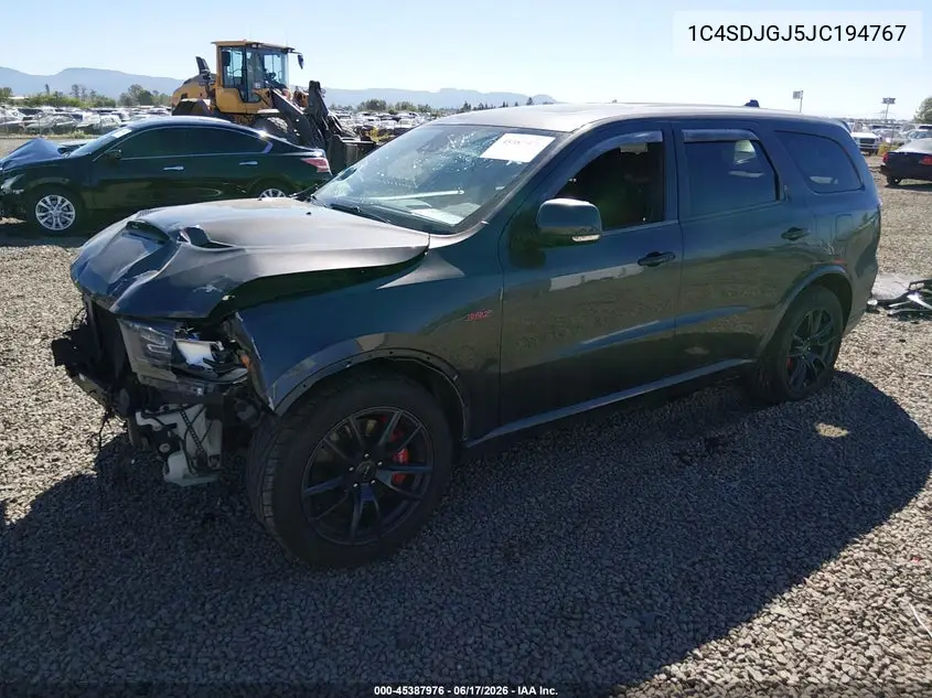 2018 Dodge Durango Srt Awd VIN: 1C4SDJGJ5JC194767 Lot: 45387976