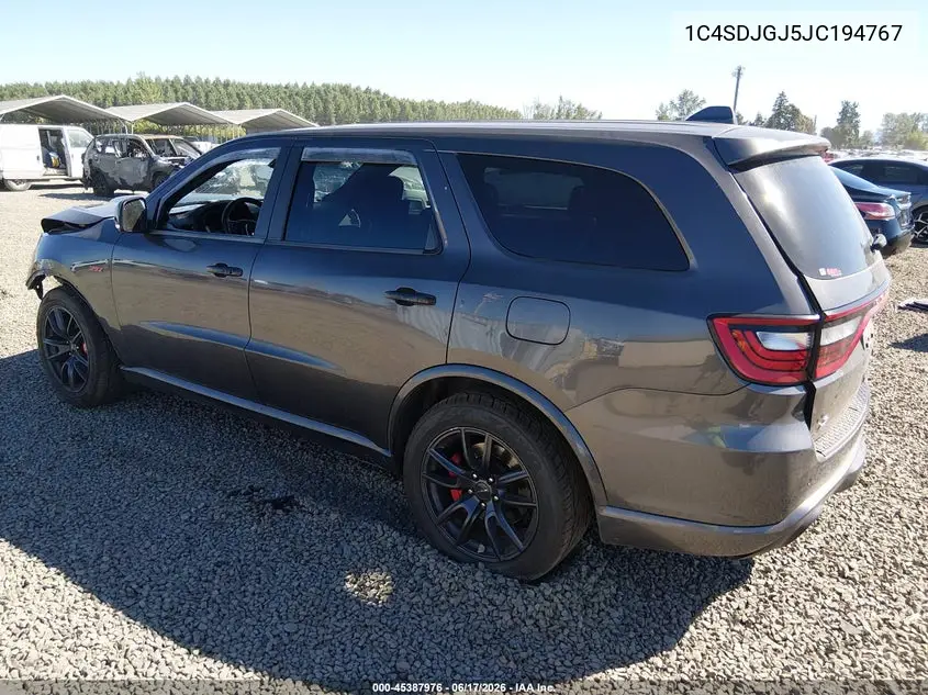 2018 Dodge Durango Srt Awd VIN: 1C4SDJGJ5JC194767 Lot: 45387976