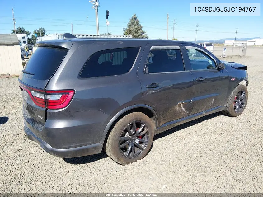 2018 Dodge Durango Srt Awd VIN: 1C4SDJGJ5JC194767 Lot: 45387976