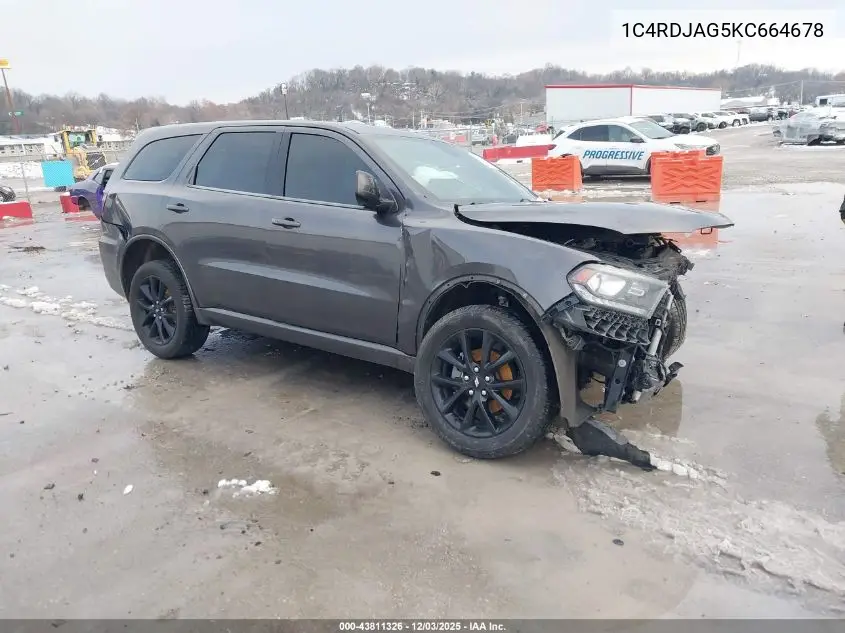 1C4RDJAG5KC664678 2019 Dodge Durango Sxt Awd