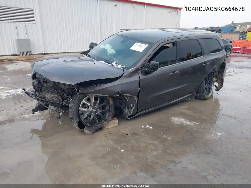 1C4RDJAG5KC664678 2019 Dodge Durango Sxt Awd