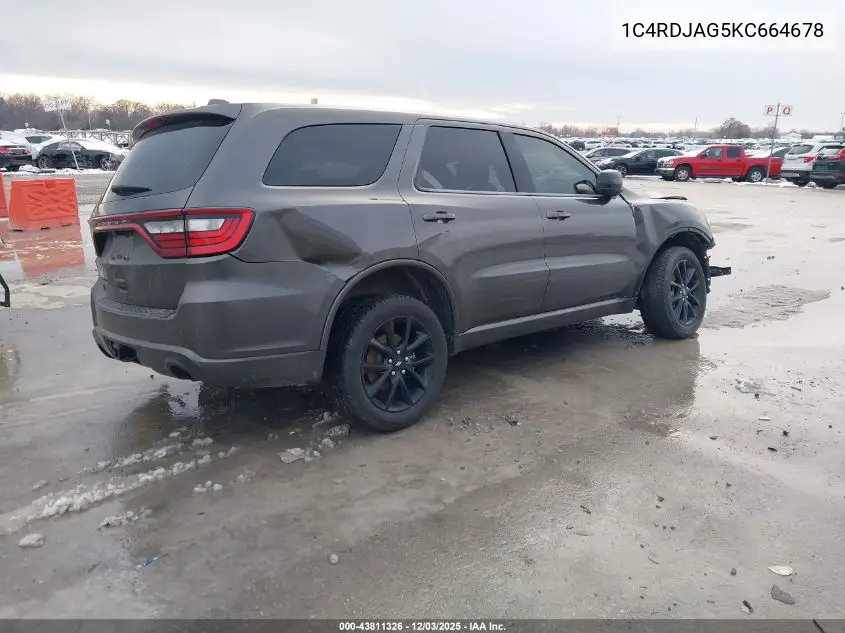 1C4RDJAG5KC664678 2019 Dodge Durango Sxt Awd