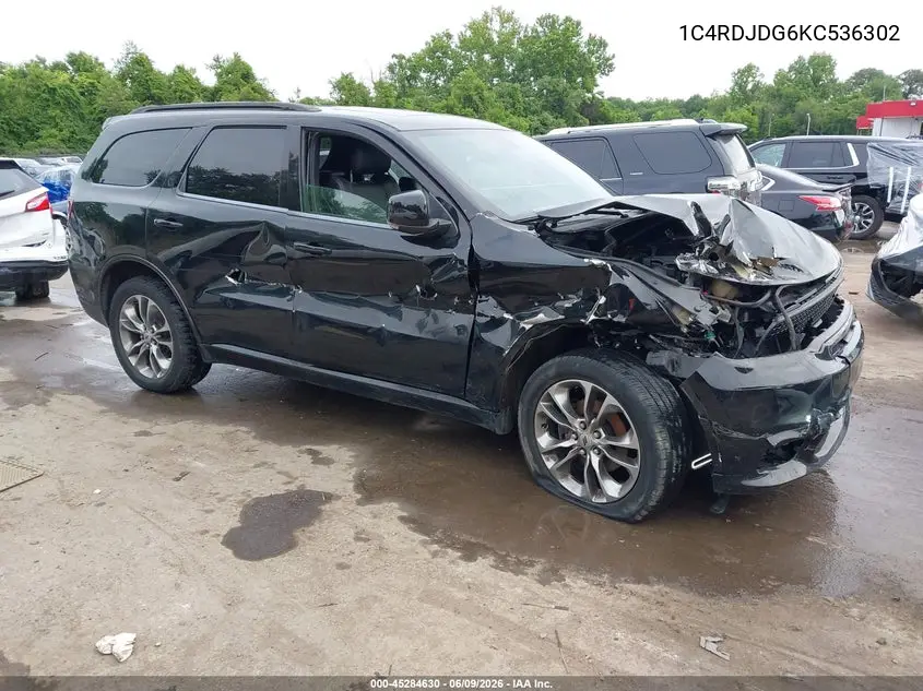 2019 Dodge Durango Gt Plus Awd VIN: 1C4RDJDG6KC536302 Lot: 45284630