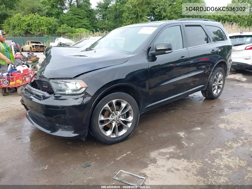 2019 Dodge Durango Gt Plus Awd VIN: 1C4RDJDG6KC536302 Lot: 45284630