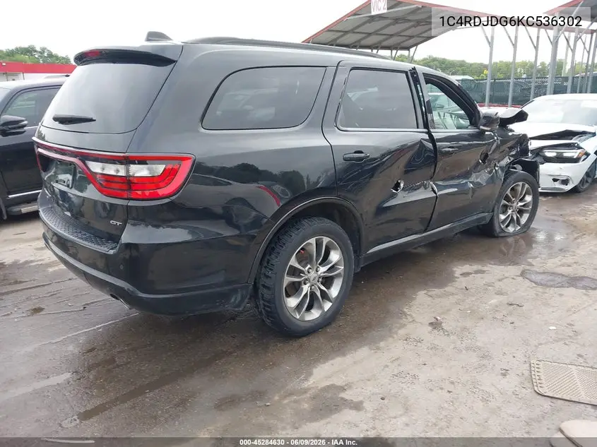 2019 Dodge Durango Gt Plus Awd VIN: 1C4RDJDG6KC536302 Lot: 45284630