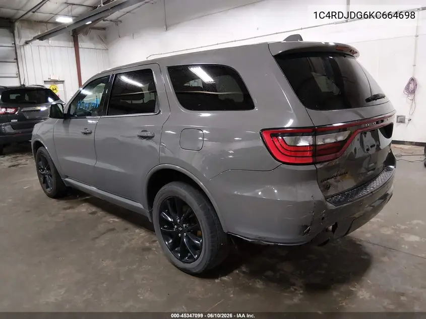 2019 Dodge Durango Gt Plus Awd VIN: 1C4RDJDG6KC664698 Lot: 45347099