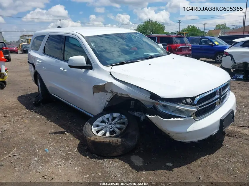 2019 Dodge Durango Sxt Awd VIN: 1C4RDJAG8KC605365 Lot: 45412243