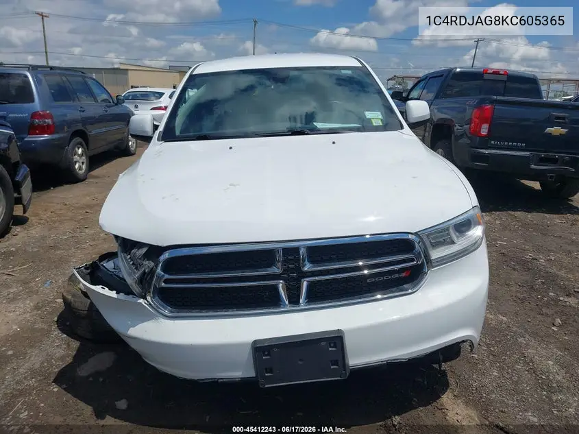 2019 Dodge Durango Sxt Awd VIN: 1C4RDJAG8KC605365 Lot: 45412243