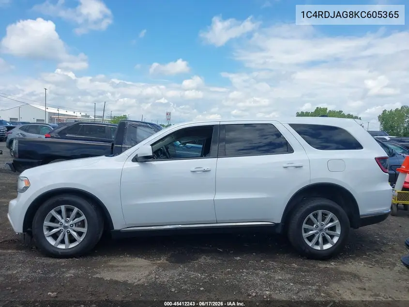 2019 Dodge Durango Sxt Awd VIN: 1C4RDJAG8KC605365 Lot: 45412243