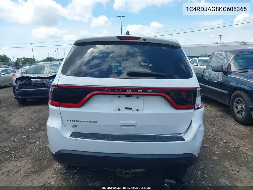 2019 Dodge Durango Sxt Awd VIN: 1C4RDJAG8KC605365 Lot: 45412243