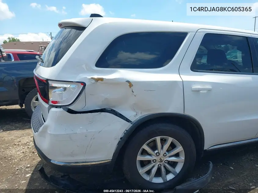2019 Dodge Durango Sxt Awd VIN: 1C4RDJAG8KC605365 Lot: 45412243