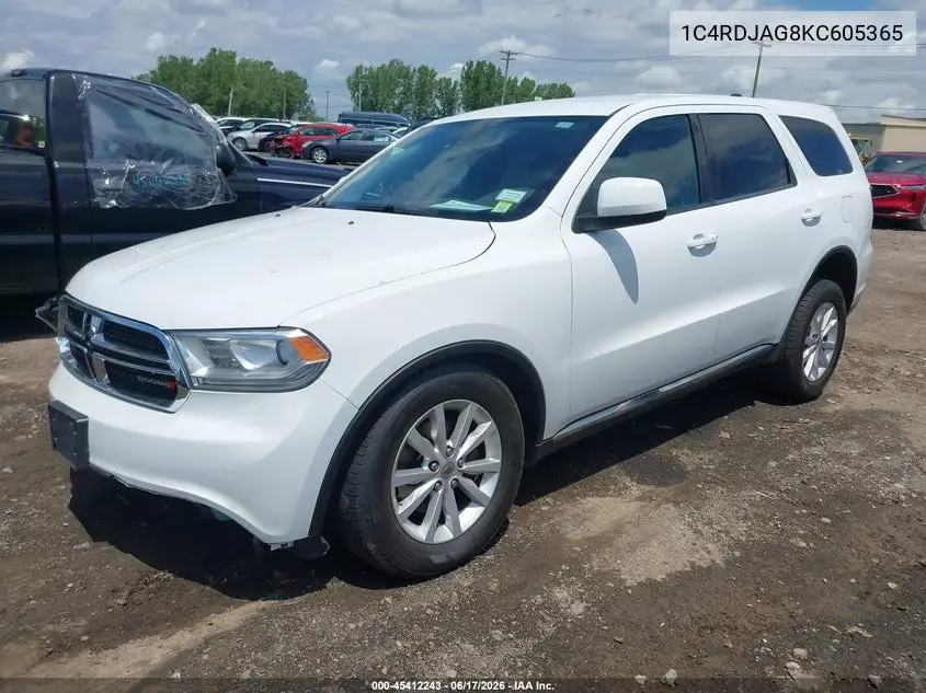 2019 Dodge Durango Sxt Awd VIN: 1C4RDJAG8KC605365 Lot: 45412243