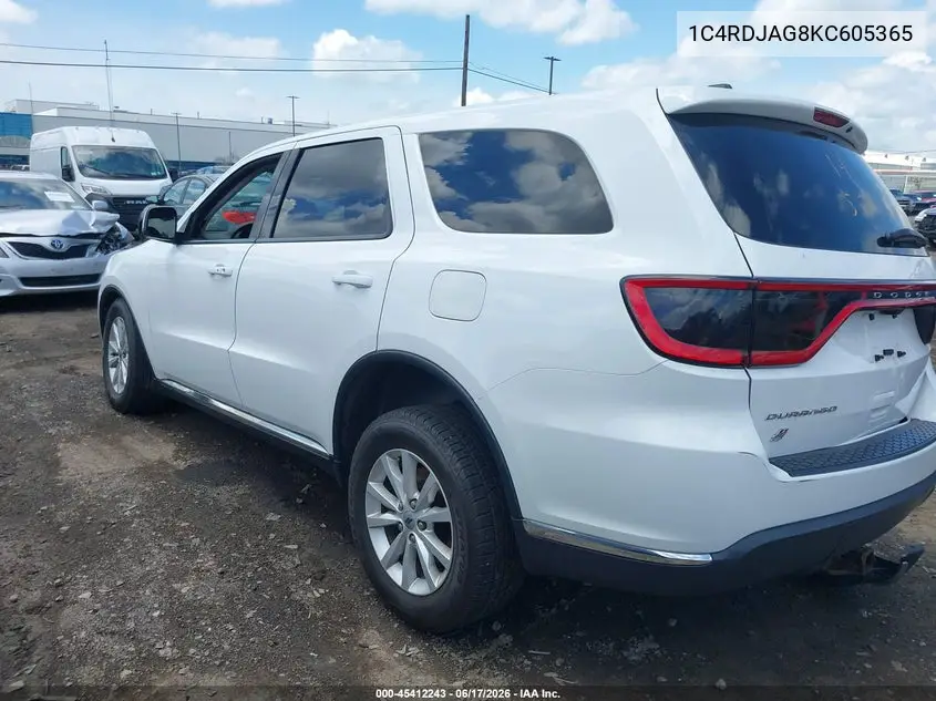 2019 Dodge Durango Sxt Awd VIN: 1C4RDJAG8KC605365 Lot: 45412243