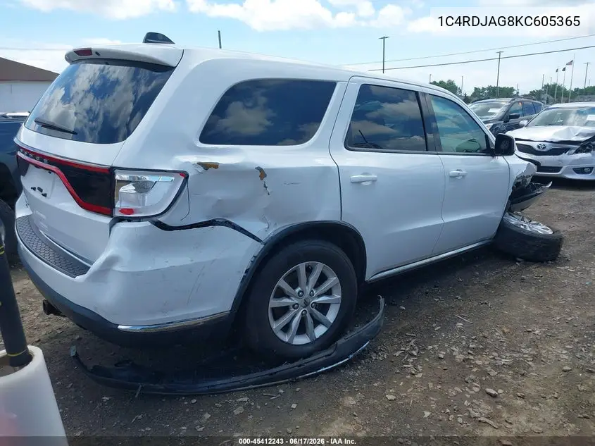2019 Dodge Durango Sxt Awd VIN: 1C4RDJAG8KC605365 Lot: 45412243