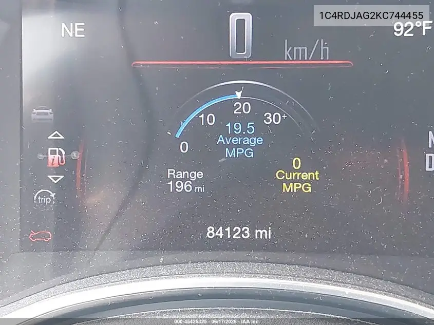 2019 Dodge Durango Sxt Awd VIN: 1C4RDJAG2KC744455 Lot: 45425325
