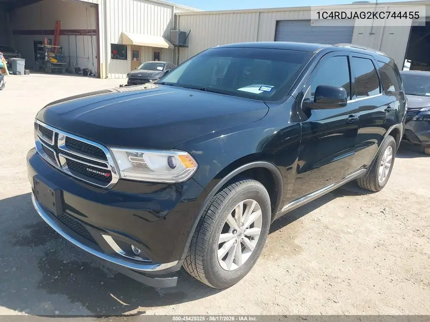 2019 Dodge Durango Sxt Awd VIN: 1C4RDJAG2KC744455 Lot: 45425325