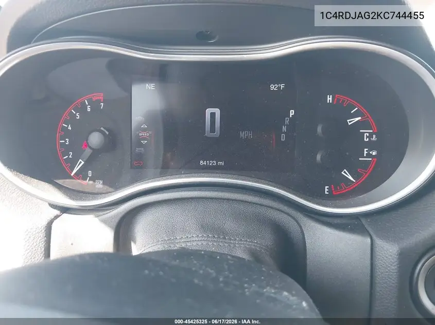 2019 Dodge Durango Sxt Awd VIN: 1C4RDJAG2KC744455 Lot: 45425325