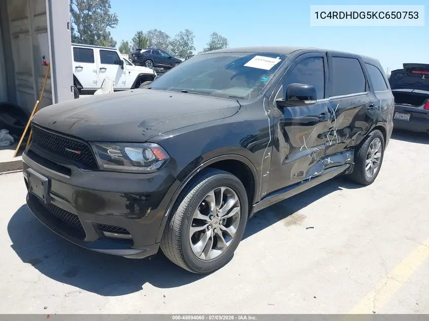 2019 Dodge Durango Gt Plus Rwd VIN: 1C4RDHDG5KC650753 Lot: 45594060