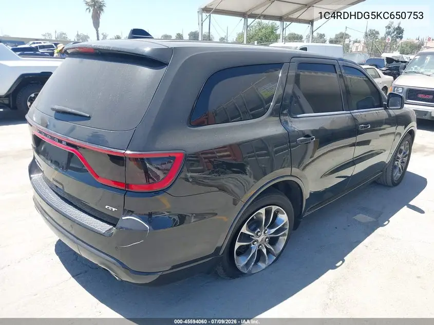 2019 Dodge Durango Gt Plus Rwd VIN: 1C4RDHDG5KC650753 Lot: 45594060