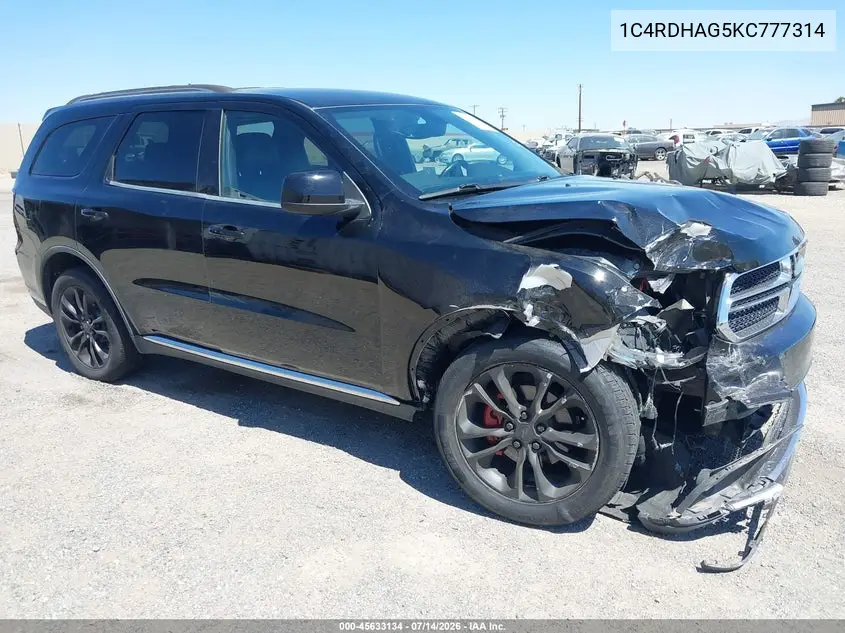 2019 Dodge Durango Sxt Plus Rwd VIN: 1C4RDHAG5KC777314 Lot: 45633134