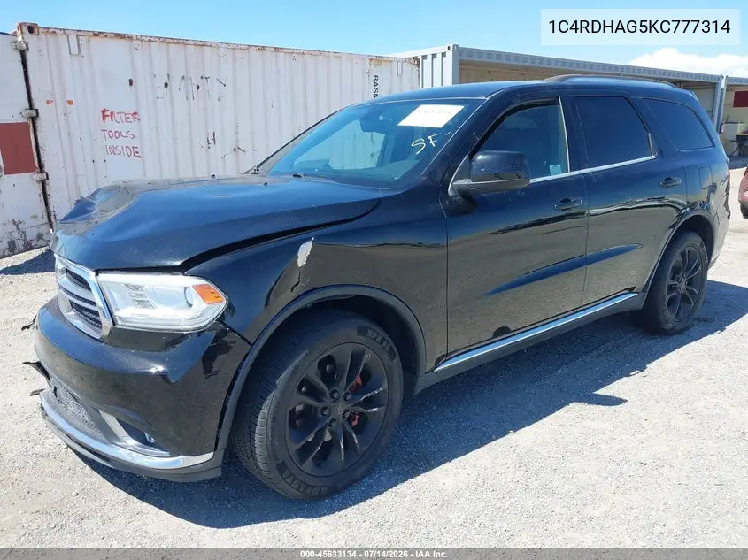 2019 Dodge Durango Sxt Plus Rwd VIN: 1C4RDHAG5KC777314 Lot: 45633134