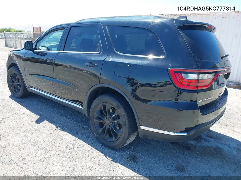 2019 Dodge Durango Sxt Plus Rwd VIN: 1C4RDHAG5KC777314 Lot: 45633134