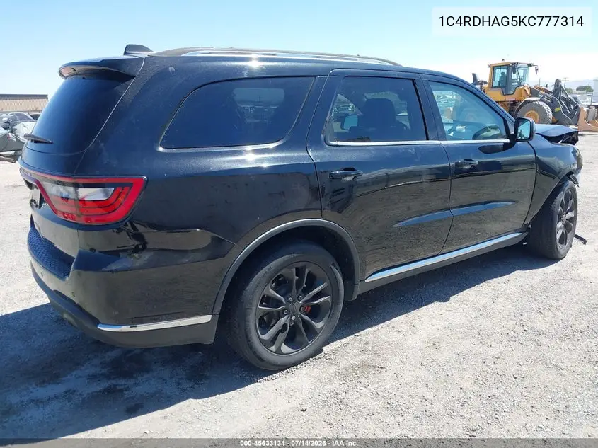 2019 Dodge Durango Sxt Plus Rwd VIN: 1C4RDHAG5KC777314 Lot: 45633134