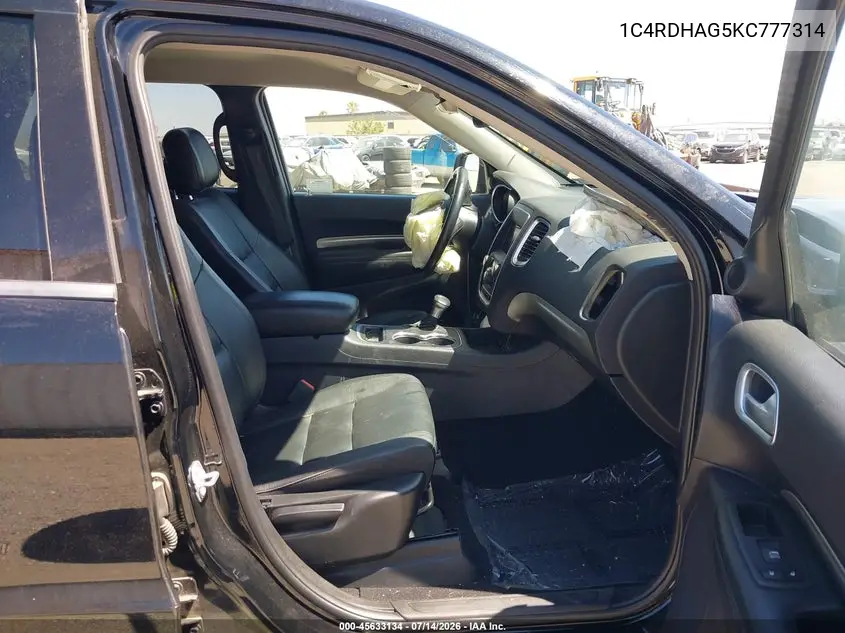 2019 Dodge Durango Sxt Plus Rwd VIN: 1C4RDHAG5KC777314 Lot: 45633134