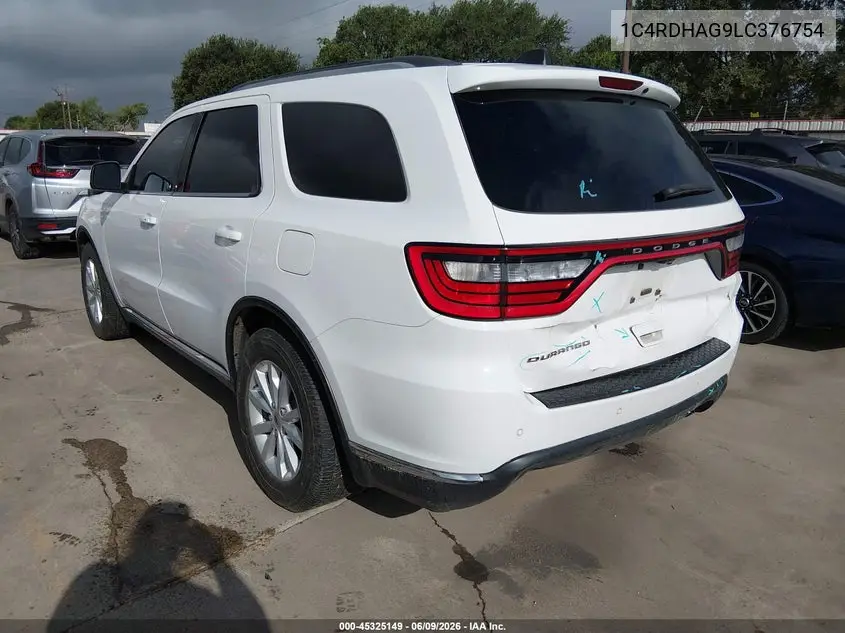 2020 Dodge Durango Sxt Plus Rwd VIN: 1C4RDHAG9LC376754 Lot: 45325149