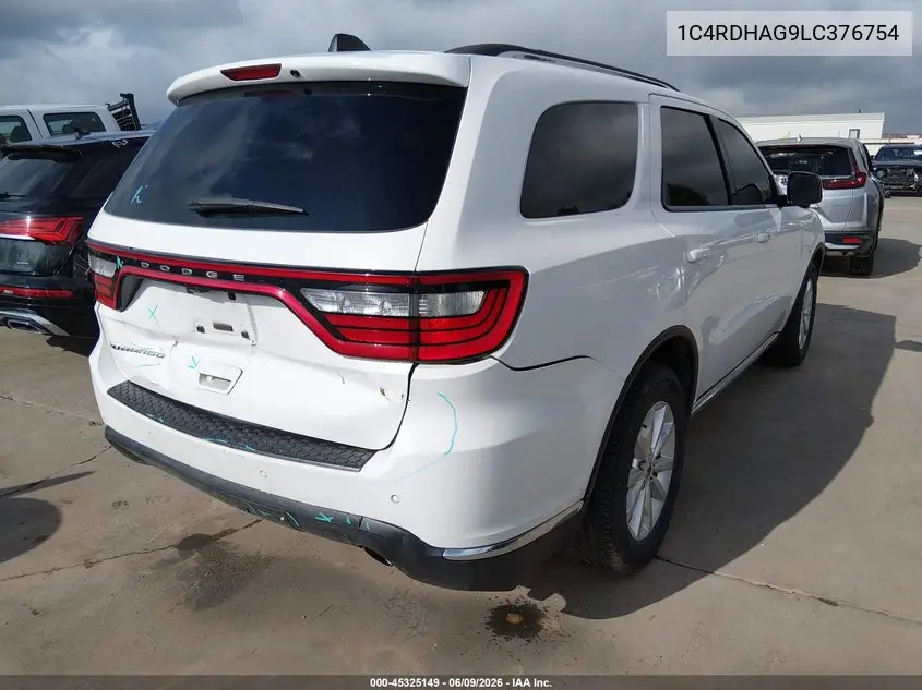 2020 Dodge Durango Sxt Plus Rwd VIN: 1C4RDHAG9LC376754 Lot: 45325149
