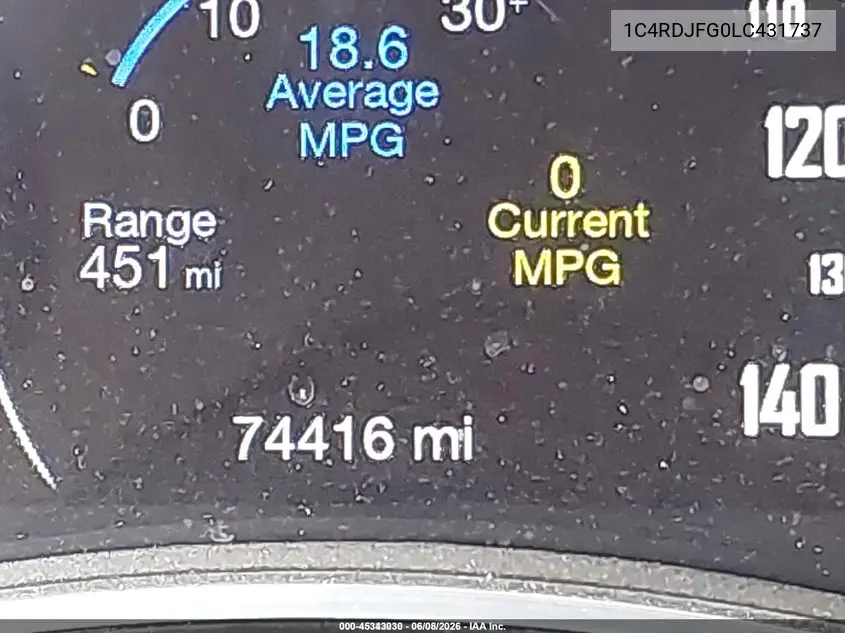 2020 Dodge Durango Pursuit Awd VIN: 1C4RDJFG0LC431737 Lot: 45343030