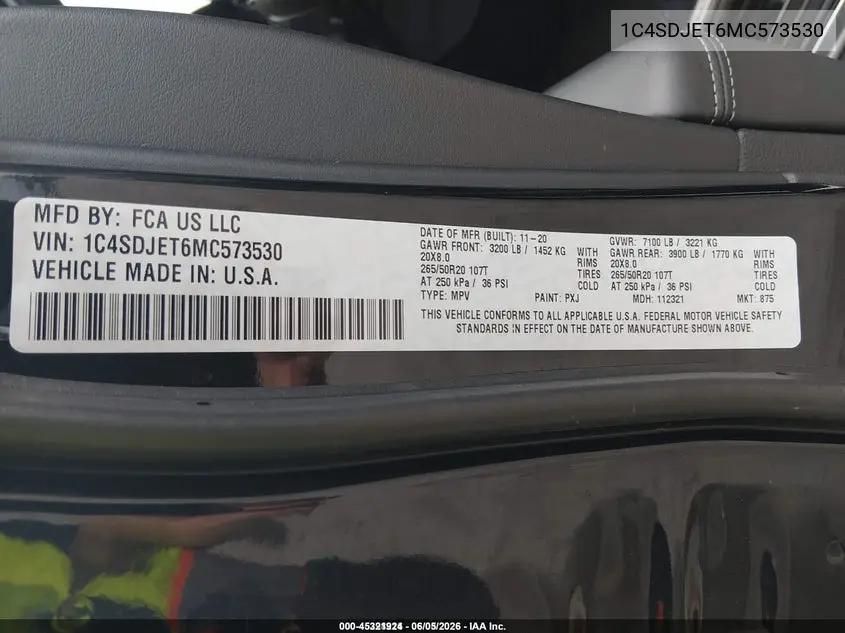 2021 Dodge Durango Citadel Awd VIN: 1C4SDJET6MC573530 Lot: 45321924