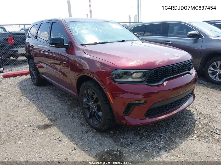 2021 Dodge Durango Gt Plus Awd VIN: 1C4RDJDG7MC837454 Lot: 45608112