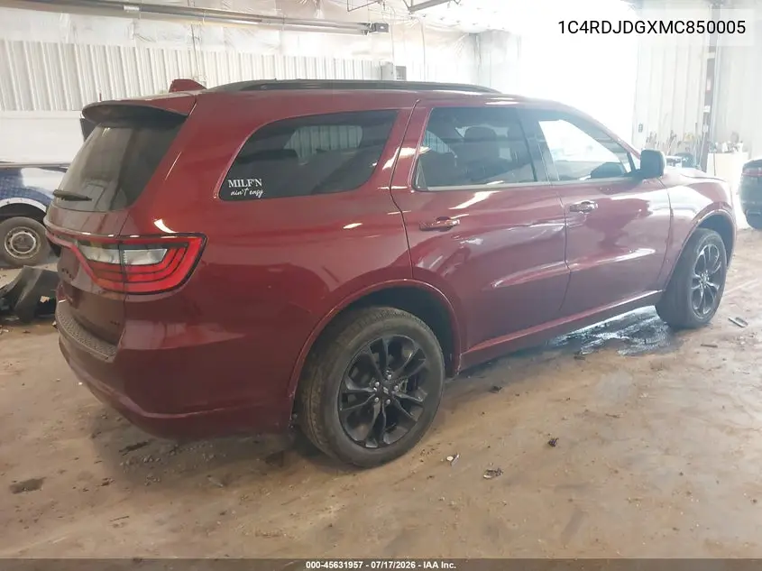 2021 Dodge Durango Gt Plus Awd VIN: 1C4RDJDGXMC850005 Lot: 45631957