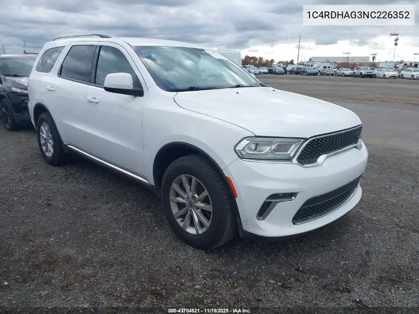 1C4RDHAG3NC226352 2022 Dodge Durango Sxt Rwd