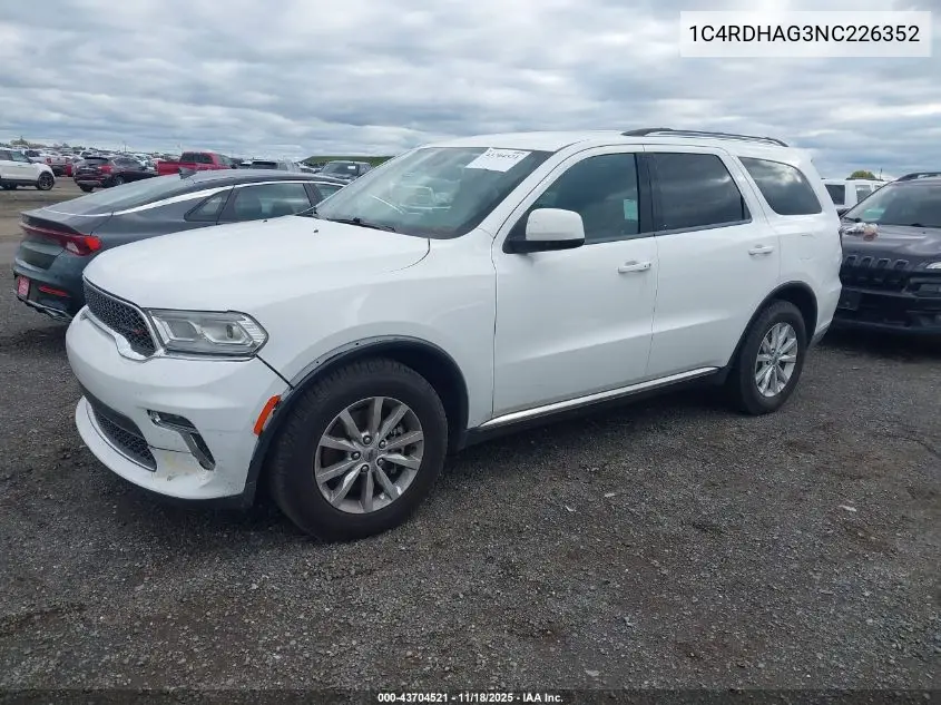1C4RDHAG3NC226352 2022 Dodge Durango Sxt Rwd