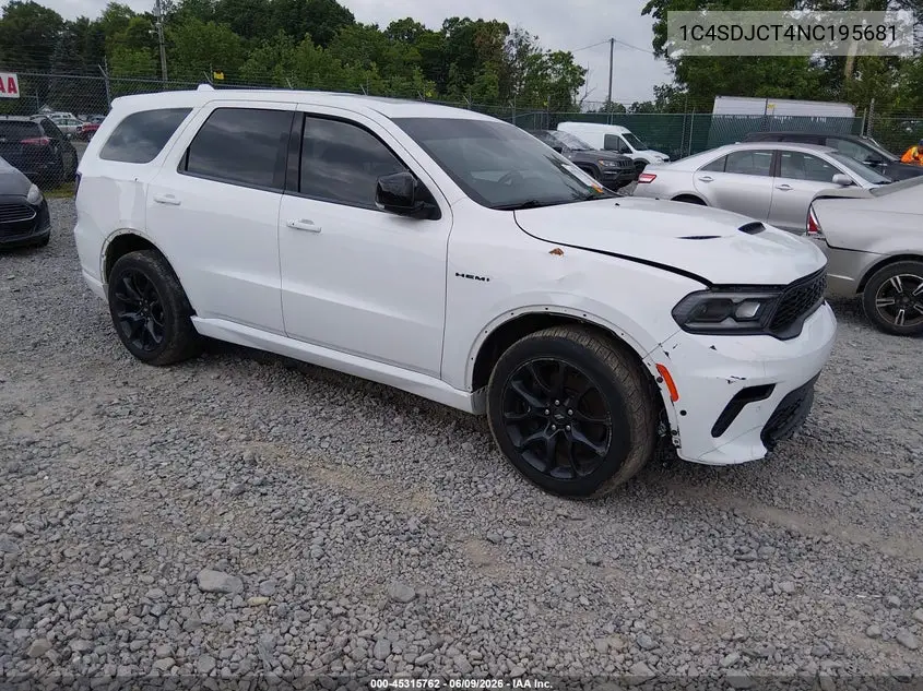 2022 Dodge Durango R/T Awd VIN: 1C4SDJCT4NC195681 Lot: 45315762