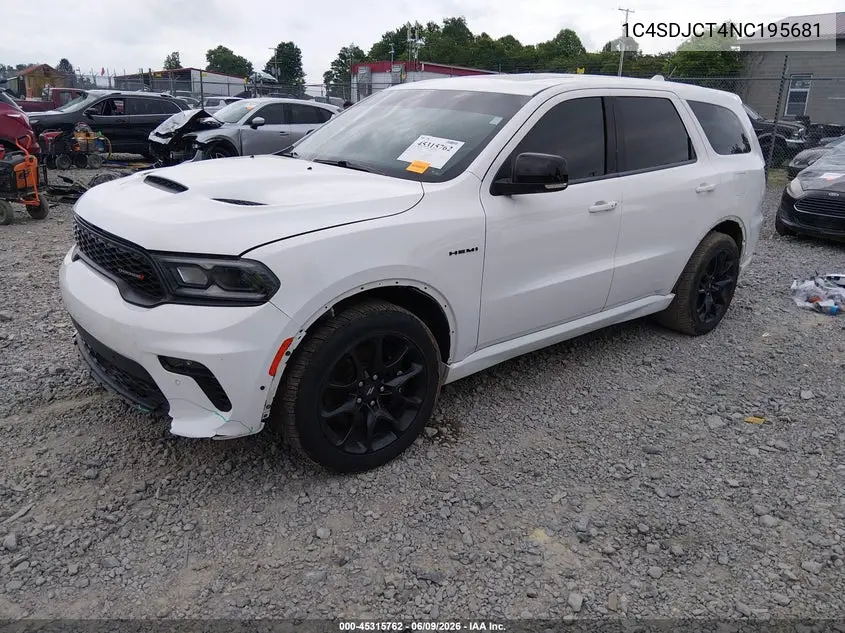 2022 Dodge Durango R/T Awd VIN: 1C4SDJCT4NC195681 Lot: 45315762