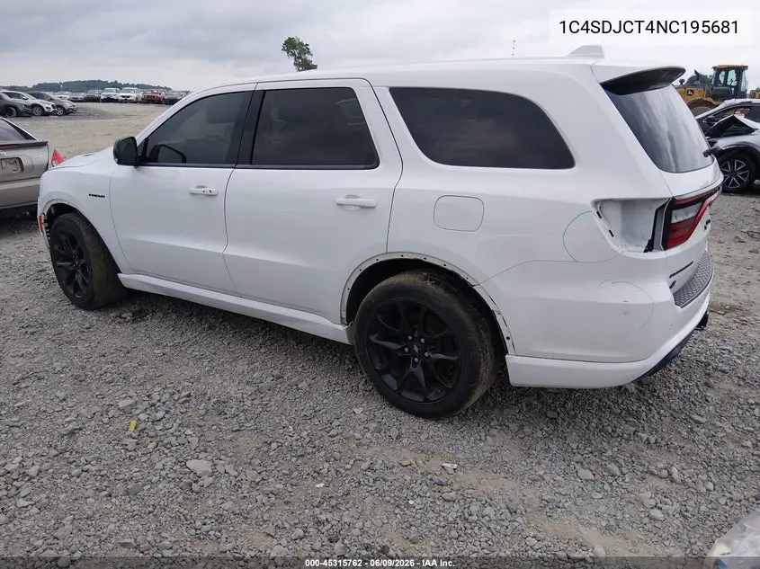 2022 Dodge Durango R/T Awd VIN: 1C4SDJCT4NC195681 Lot: 45315762