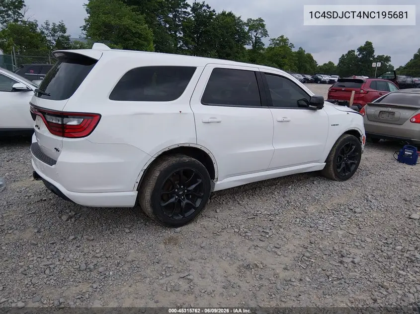 2022 Dodge Durango R/T Awd VIN: 1C4SDJCT4NC195681 Lot: 45315762