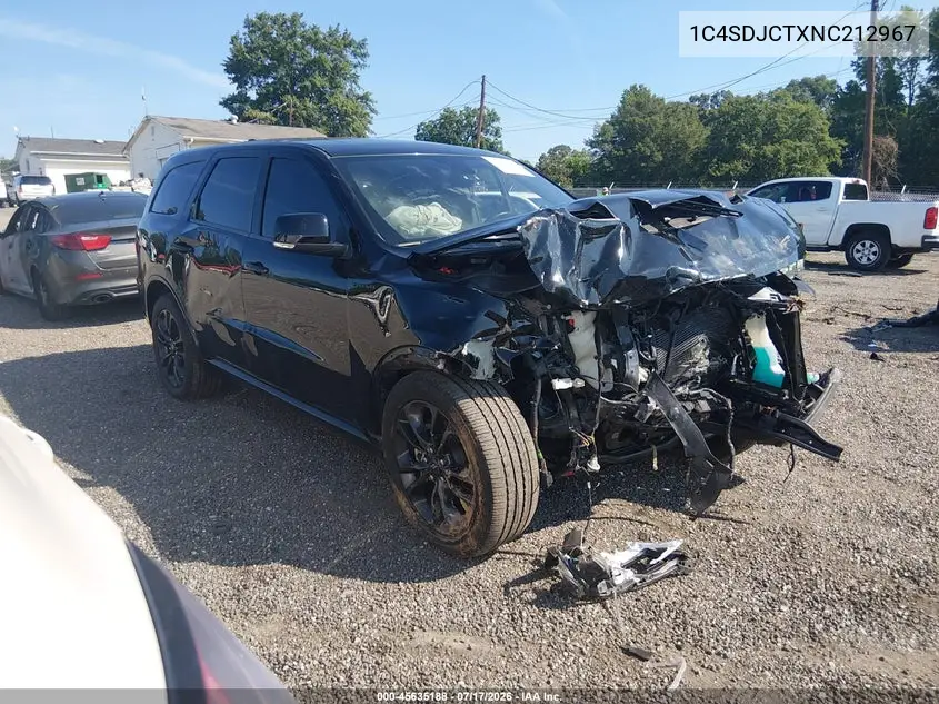 2022 Dodge Durango R/T Awd VIN: 1C4SDJCTXNC212967 Lot: 45635188