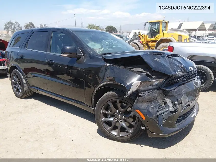 2022 Dodge Durango R/T Awd VIN: 1C4SDJCT6NC222394 Lot: 45645214