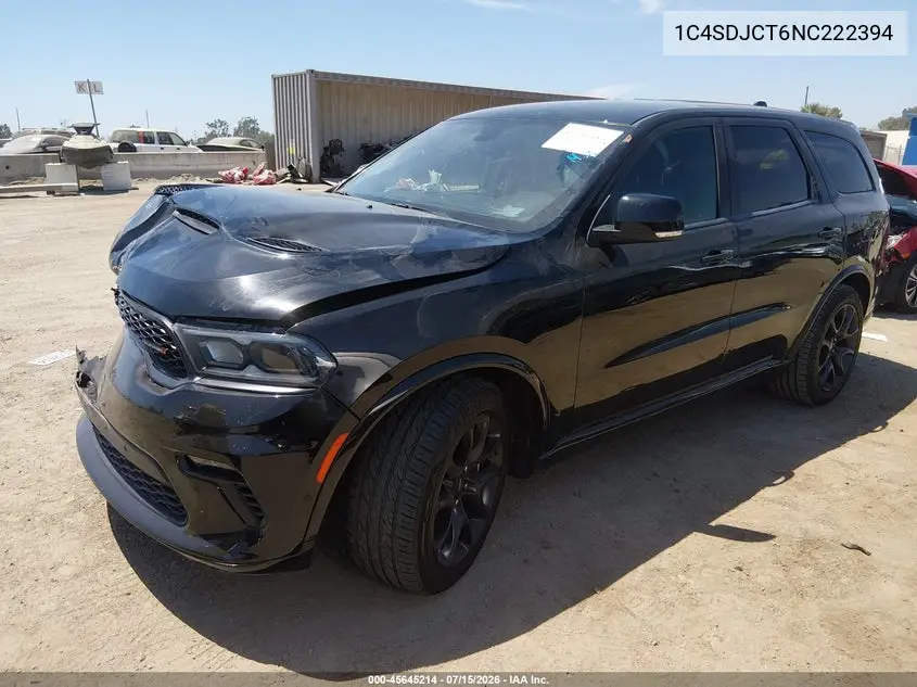 2022 Dodge Durango R/T Awd VIN: 1C4SDJCT6NC222394 Lot: 45645214